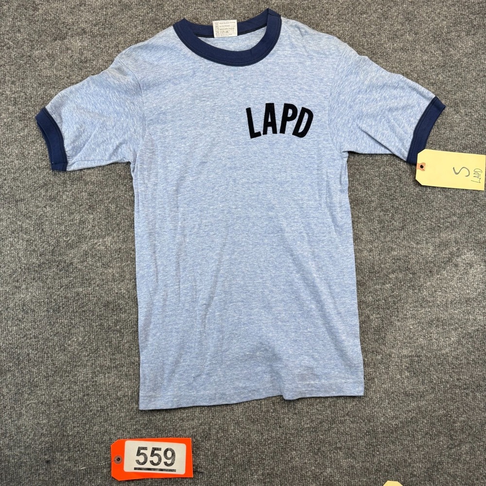 VTG 70s 80s Hanes LAPD Ringer T Shirt SMALL Single Stitch Sony Studio Wardrobe